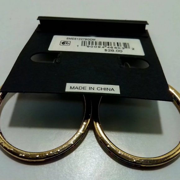 Steve Madden Gold and Multi-Color Crystal Hoop Earrings - Picture 3 of 3